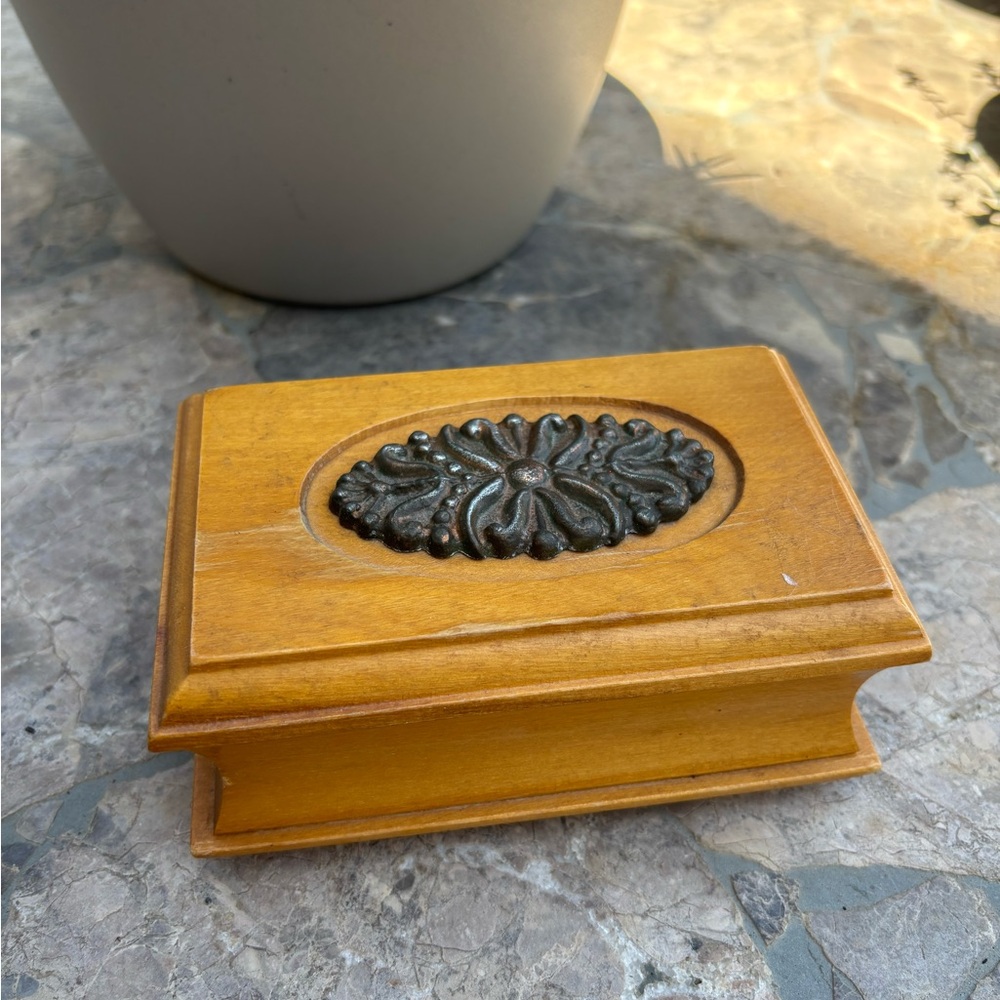 Vintage Wooden Trinket Box with Metal Accent